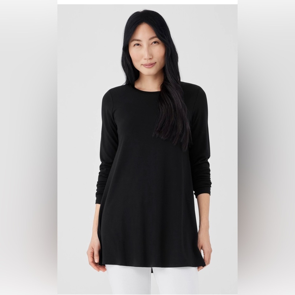 Eileen Fisher 100% Silk Long-Sleeved Shirt in Black - Sz. XS - Capsule Wardrobe